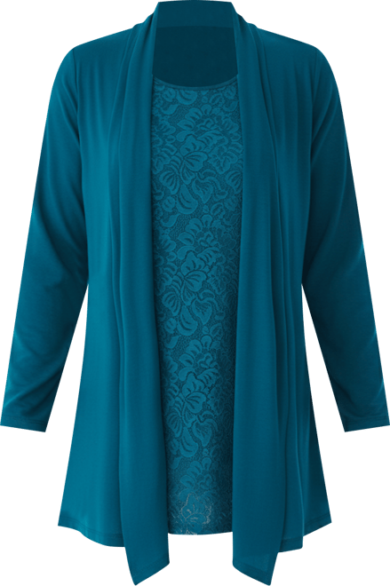 Plus Size Within 2-Fer Cardigan & Attached Lace Tunic