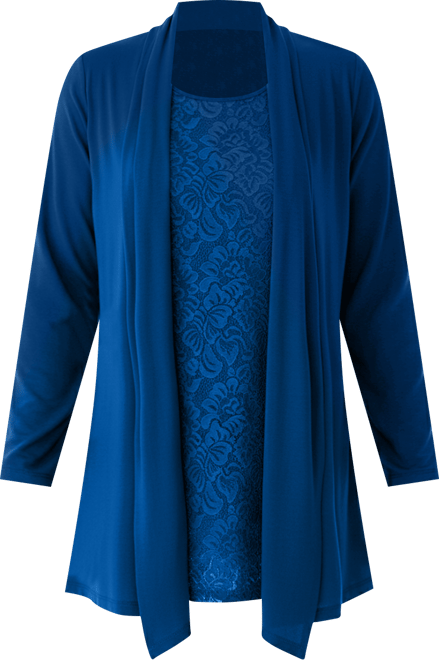 Plus Size Within 2-Fer Cardigan & Attached Lace Tunic