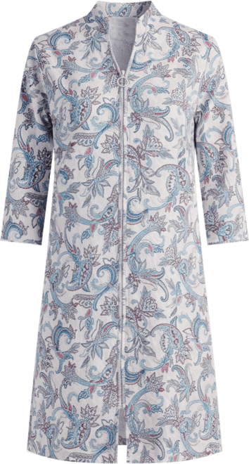 Women's 3/4-Sleeve Printed Short Zip Robe