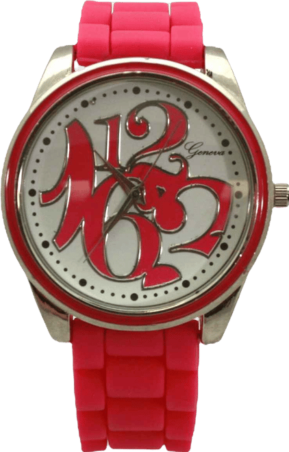 Hot Pink Round Big Face with Colorful Numbers Women Watch