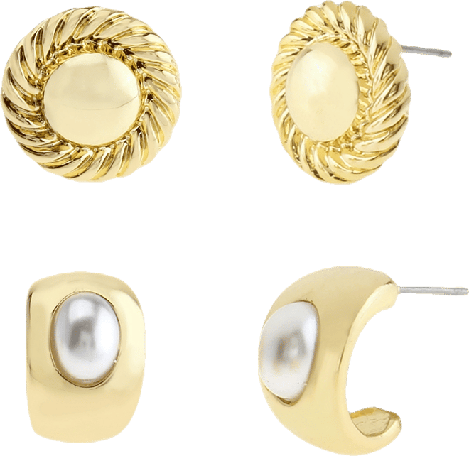 Faux Mother of Pearl Ribbed Circle Cuff Duo Earring Set