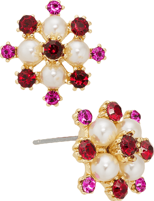 Stone & Imitation Pearl Cluster Stud Earrings