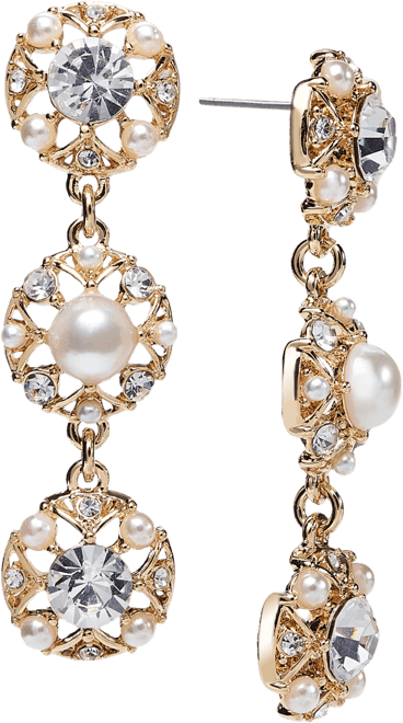 Crystal & Imitation Pearl Triple Drop Earrings