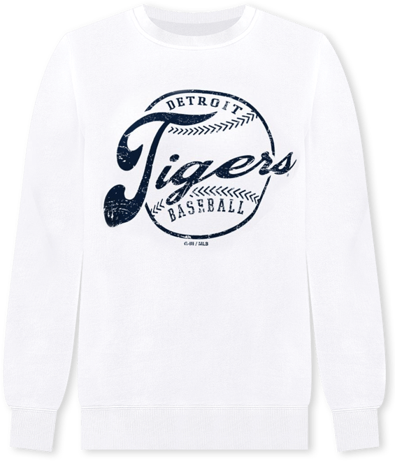 Women's White Detroit Tigers Distressed Baseball Team Fleece Pullover Sweatshirt