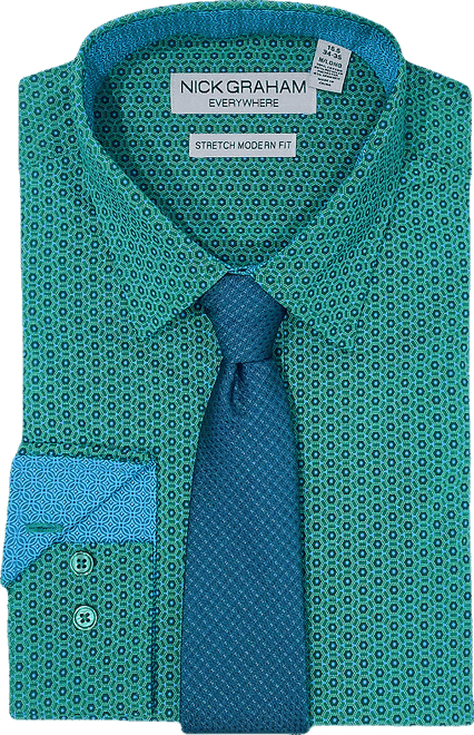 Nick Graham Mens Spread Collar Long Sleeve Shirt + Tie Set, Color: Green -  JCPenney
