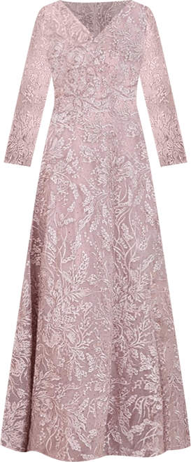 Women's A-line Gown With Long Sleeves, V-Neckline