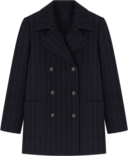 Women's Short Double Breasted Wool Pinstripe Coat