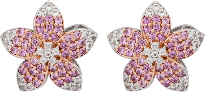 Suzy Levian Sterling Silver Sapphire Created White Sapphire Flower Earrings
