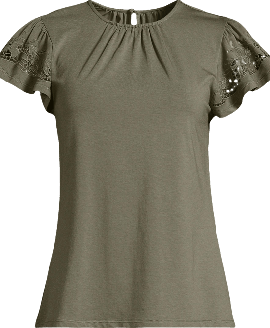 Women's Plus Size Lightweight Jersey Crew Neck Ruffle Sleeve Flowy Top