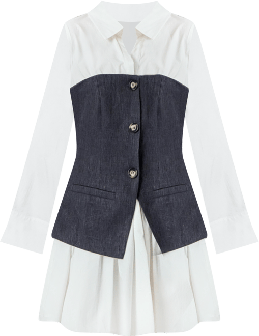 Women's Mixed Media Tweed Poplin Mini Dress