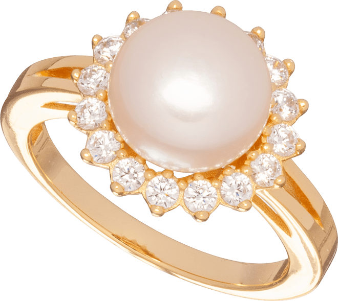 Cultured Freshwater Pearl (10mm) & Cubic Zirconia Halo Ring in 18k Gold-Plated Sterling Silver