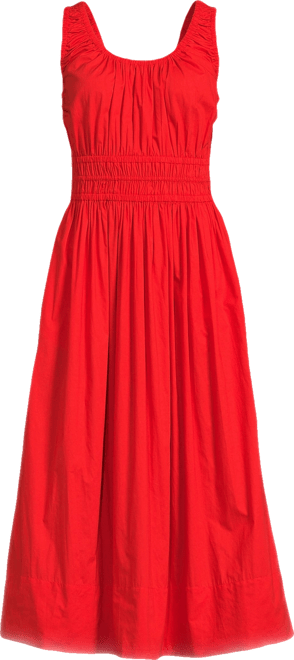 Women's Sleeveless Poplin Smocked Midi Dress