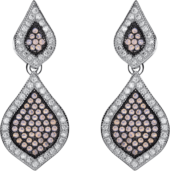 Sterling Silver Two-Tone with Clear Cubic Zirconia Pear-Shaped Drop Earrings