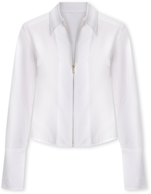 Women's Collared Cotton Poplin Zip-Front Shirt