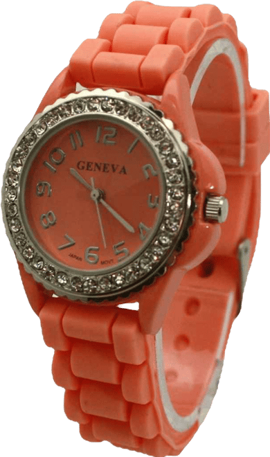 Coral Every Day Thin Band Silicone and Rhinestones Colorful Women Watch