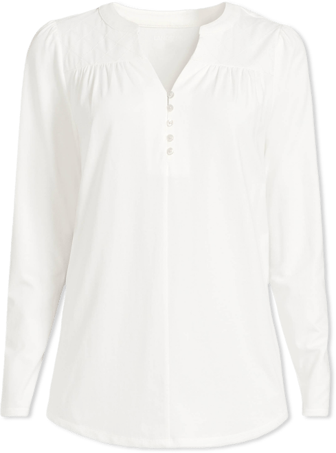 Women's Plus Size Long Sleeve Lightweight Jersey Notch Neck Tunic Top