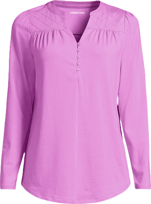 Women's Plus Size Long Sleeve Lightweight Jersey Notch Neck Tunic Top