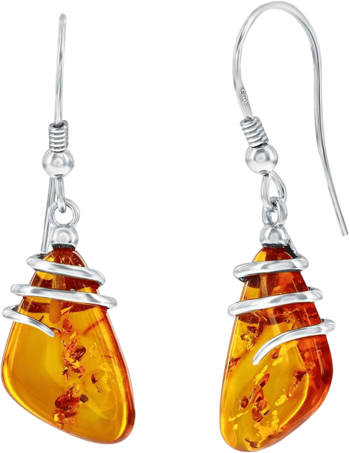 Sterling Silver, Irregular Shaped Amber Dangle Earrings