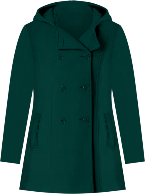 Women's Within Double-Breasted Hooded Fleece Peacoat