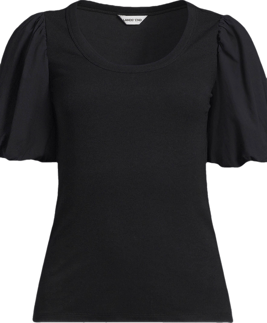 Women's Petite Drapey Rib Puff Sleeve Scoop Neck Top