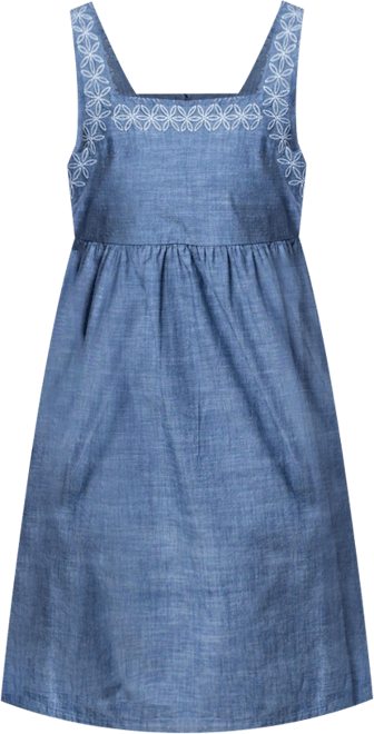 Women's Organic Sleeveless Chambray Dress with Embroidery