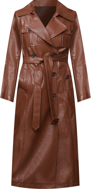 Women's Belted Faux-Leather Trench Coat