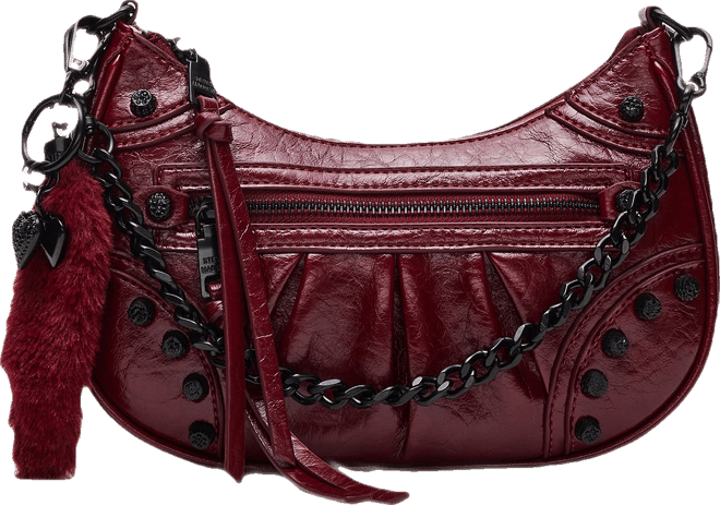 ERIKA Bag Wine Rhinestone Embellished Studded Crinkle Moto