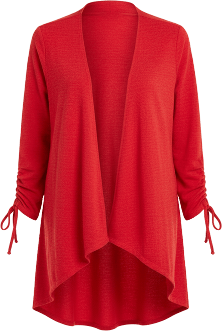 Open-Front Drawstring-Cuff Cardigan