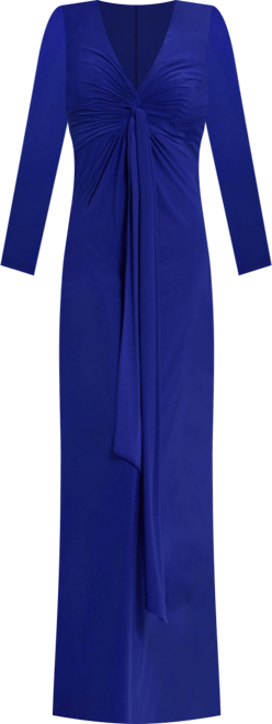 Women's Long Sleeve Jersey V Neck Twist Knot Gown