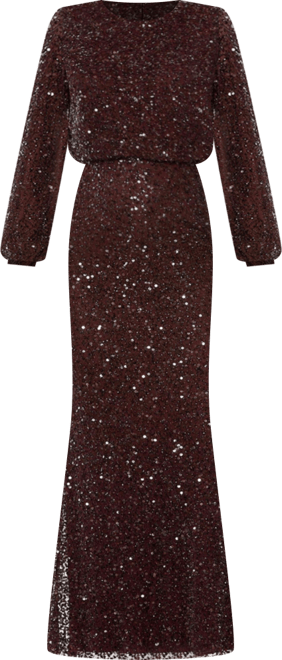 Women's High Neck Long Sleeve Beaded Blouson Gown