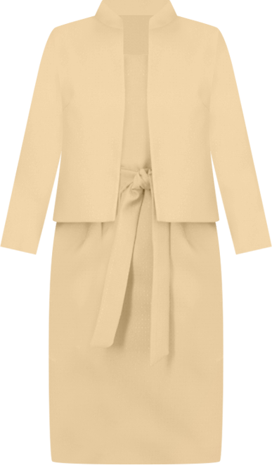 Women's 3/4-Sleeve Jacket And Belted Sheath Dress Suit Set, Regular & Petite