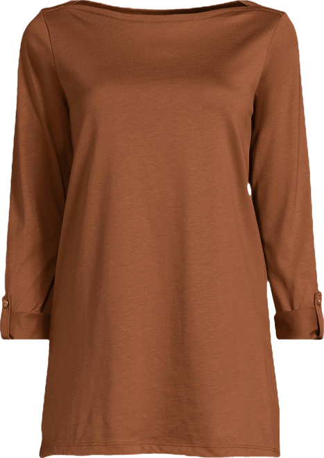 Women's Plus Size Supima Cotton Adjustable 3/4 Sleeve Boatneck Tunic