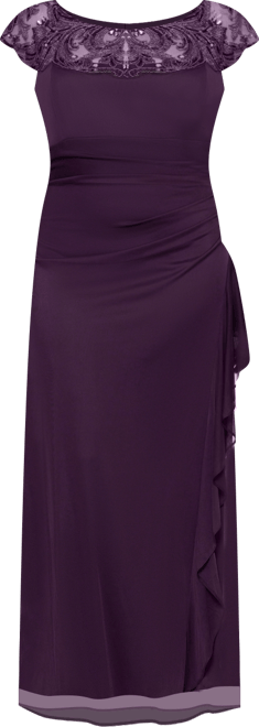 Plus-Size Beaded Boat Neck Mesh Gown