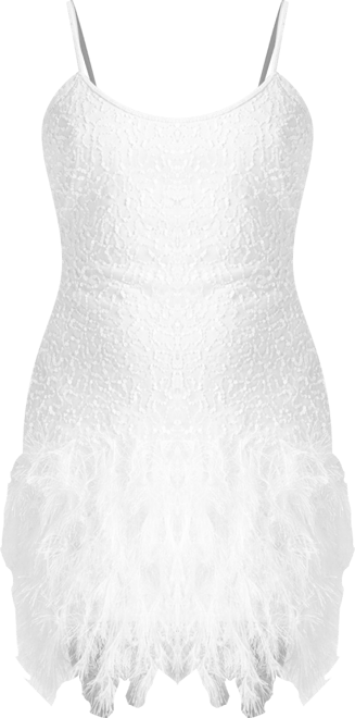 Women's Embellished Feather Bridal Mini Dress