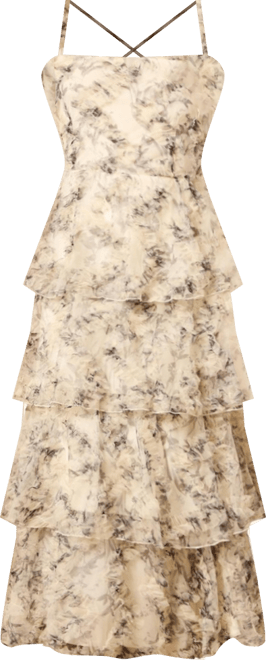 Women's Floral Textured Strappy Midaxi Dress