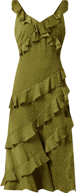 Women's Dobby Ruffle V-Neck Tiered Midi Dress