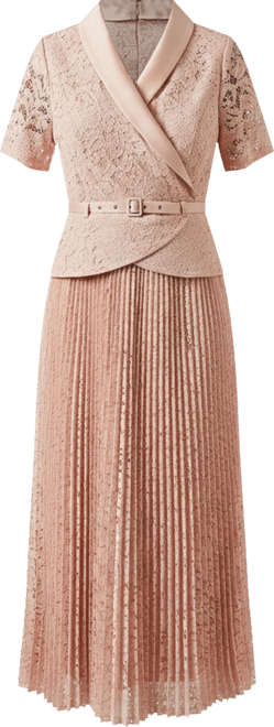 Women's Lace 2-In-1 Jacket Pleated Midi Dress