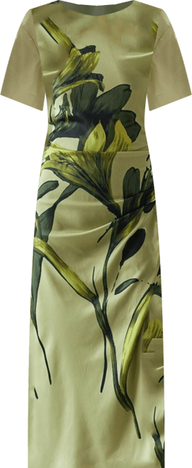 Women's Placement Print Crinkle Midi Satin Dress