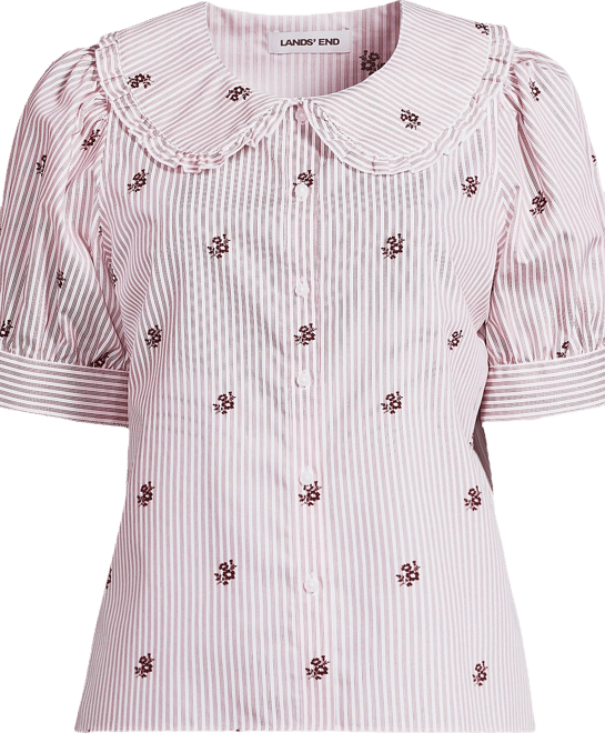 Women's Carefree Cotton Puff Sleeve Statement Collar Shirt