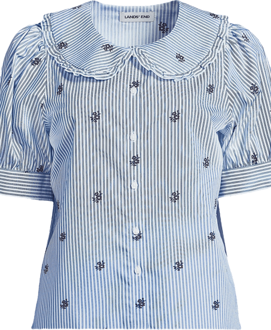 Women's Carefree Cotton Puff Sleeve Statement Collar Shirt