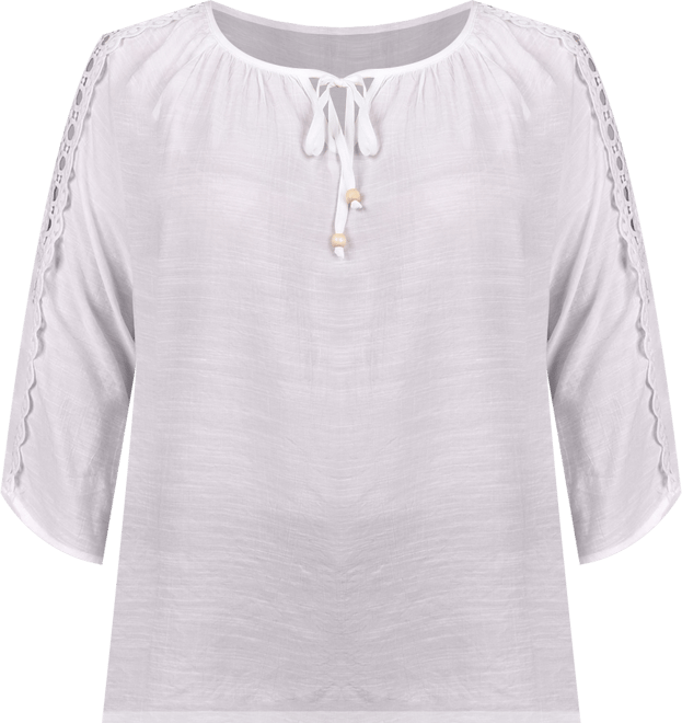 Plus Size 3/4 Sleeve Crochet Detail Top