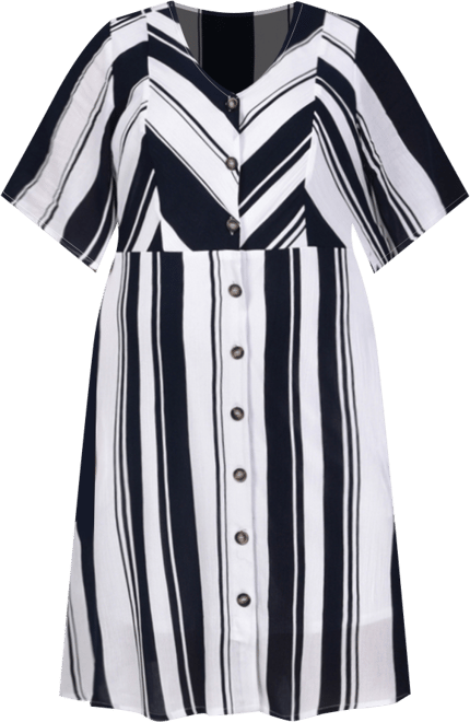 Plus Size Elbow Sleeve Button Front Dress