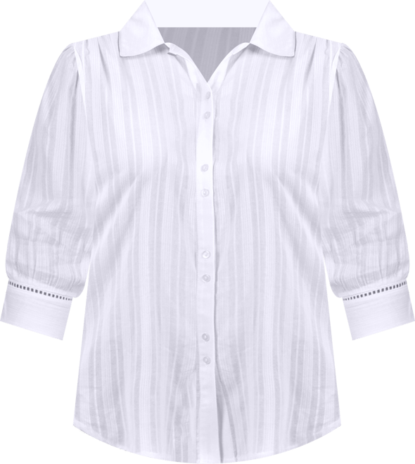 Plus Size 3/4 Puff Sleeve Cotton Jacquard Top