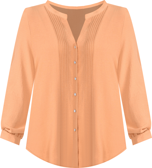 Plus Size Long Sleeve Pleat Front Top
