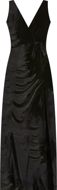 Women's Deep V High Slit Draped Velvet Fitted Gown