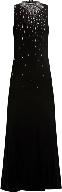 Women's High Neck Sleeveless Beaded Jersey Fitted Gown