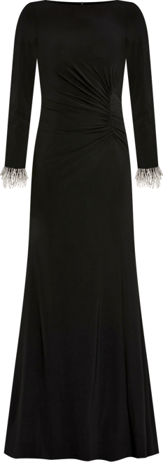 Women'sLong Sleeve Jersey Gown With Beaded Cuff Sleeves