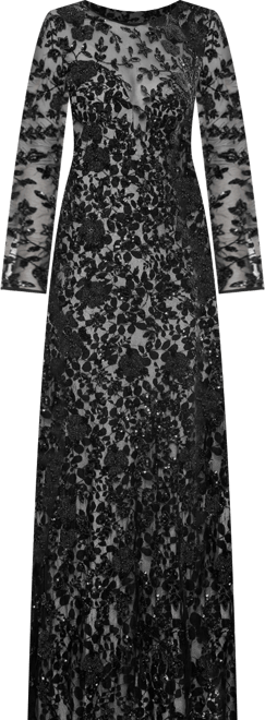 Women's Long Sleeve Floral Embellished Gown