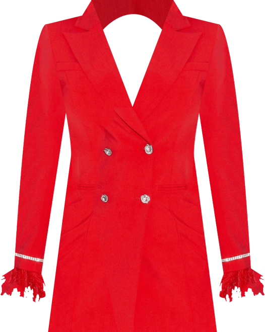 Women Quilla Red Feather Crystal Sleeve Backless Blazer Dress