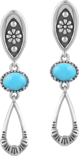 Sterling Silver Sleeping Beauty Turquoise Teardrop Double Loop Gemstone Earrings